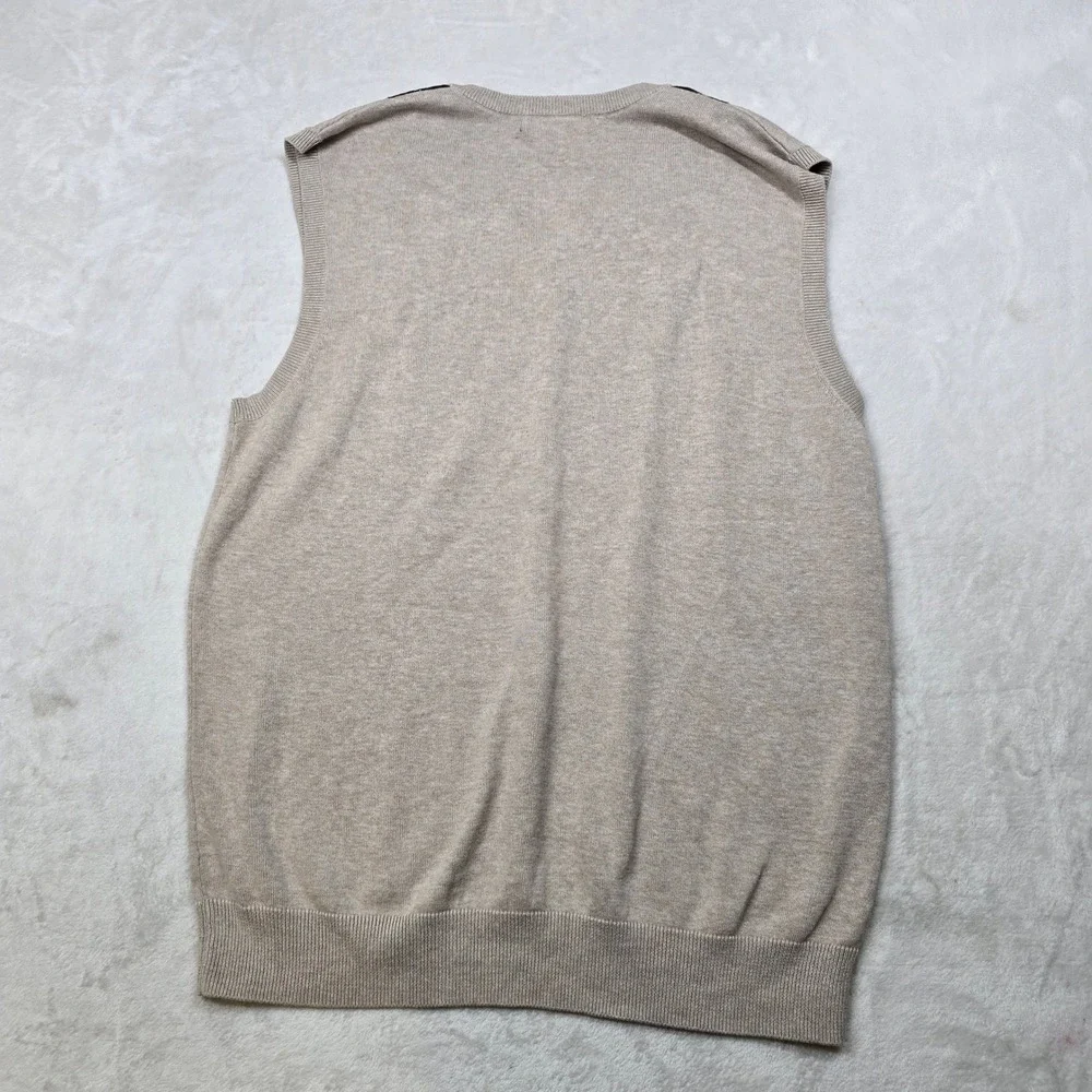 Old Navy Argyle Sweater Vest Mens Large Tan Orange Black‎ V Neck NEW
